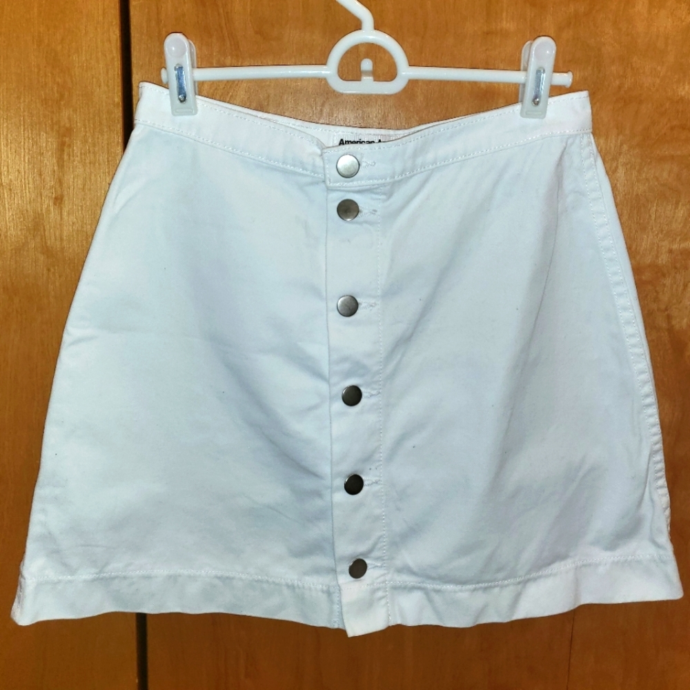 American Apparel White Denim Button Up Skirt